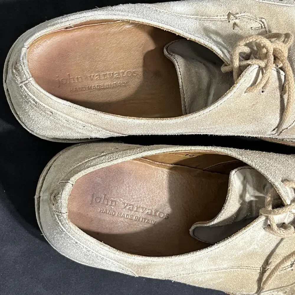 John Varvatos Suede Wingtip Shoes Mens Size 10.5 Beige Handmade Italy F1250L1